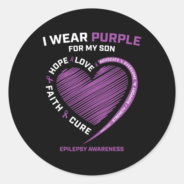 I Wear Purple For My Son Epilepsy Awareness Mum Da Classic Round Sticker (Front)