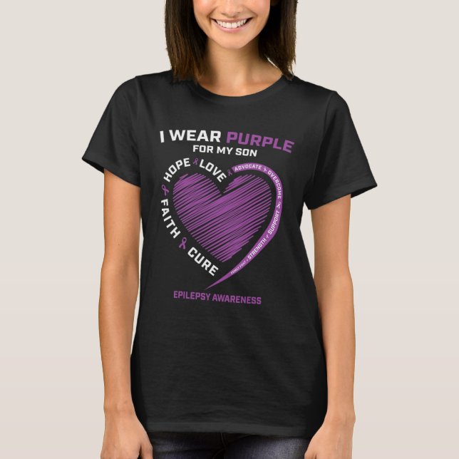 I Wear Purple For My Son Epilepsy Awareness Mum Da T-Shirt (Front)