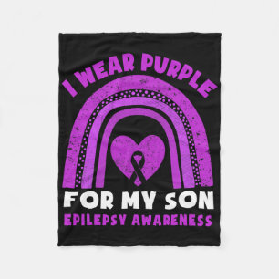 I Wear Purple For My Son Epilepsy Awareness Rainbo Fleece Blanket