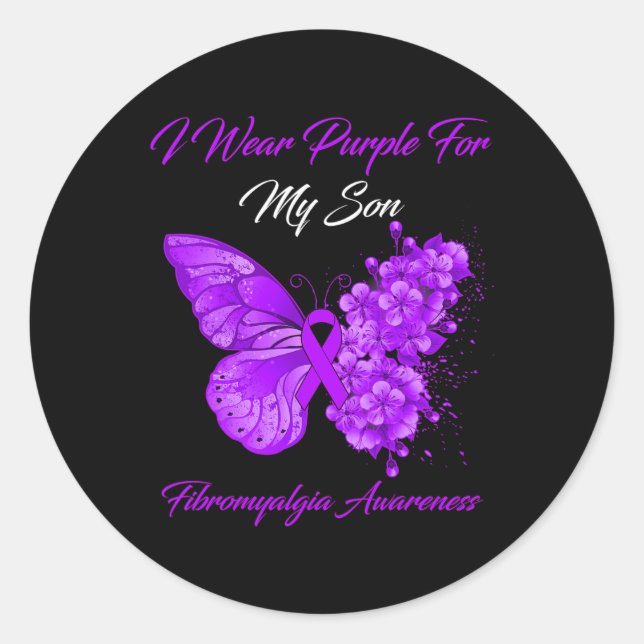 I Wear Purple For My Son Fibromyalgia Awareness  Classic Round Sticker (Front)
