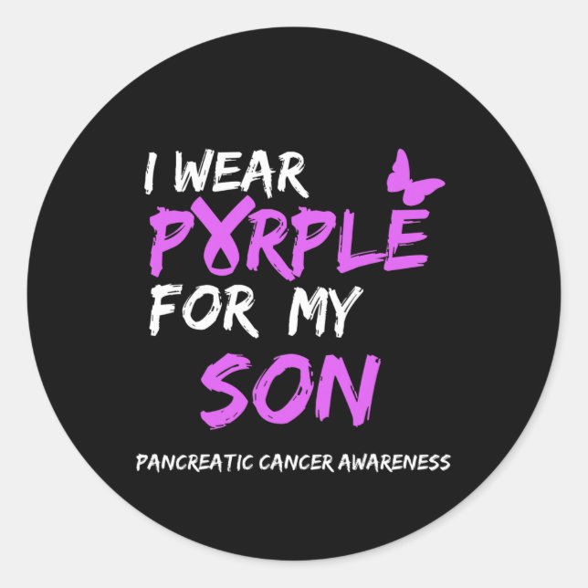 I Wear Purple For My Son Pancreatic Cancer Awarene Classic Round Sticker (Front)