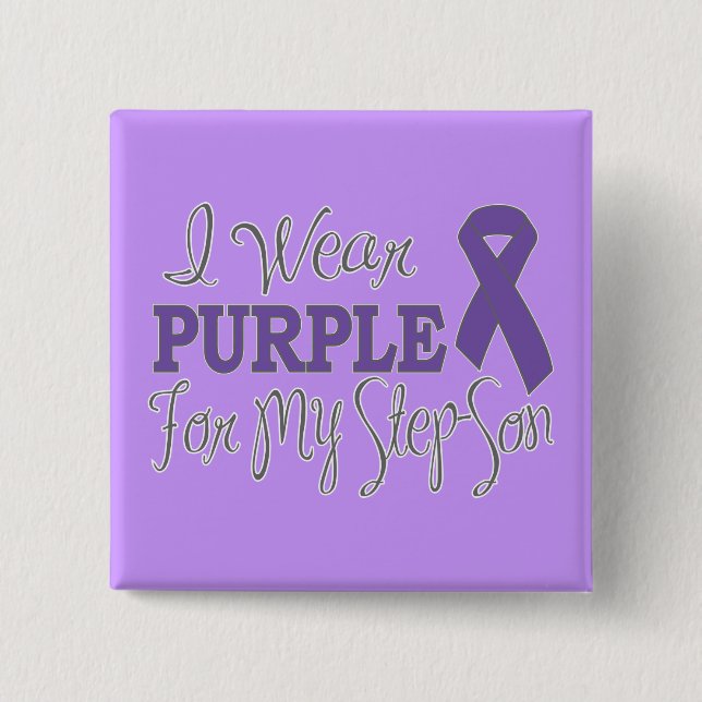 I Wear Purple For My Step-Son (Purple Ribbon) 15 Cm Square Badge (Front)