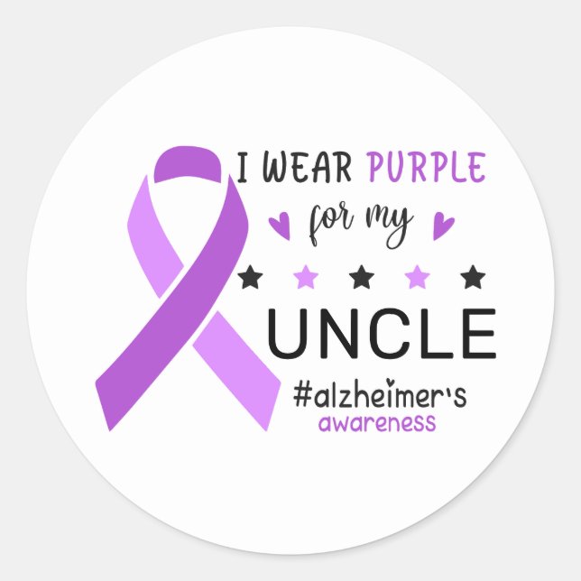 I Wear Purple For My Uncle Alzheimer Awareness Classic Round Sticker (Front)