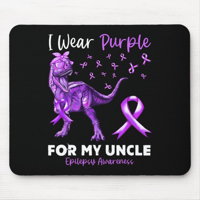 I Wear Purple For My Uncle Epilepsy Awareness Dino Mouse Mat (Front)