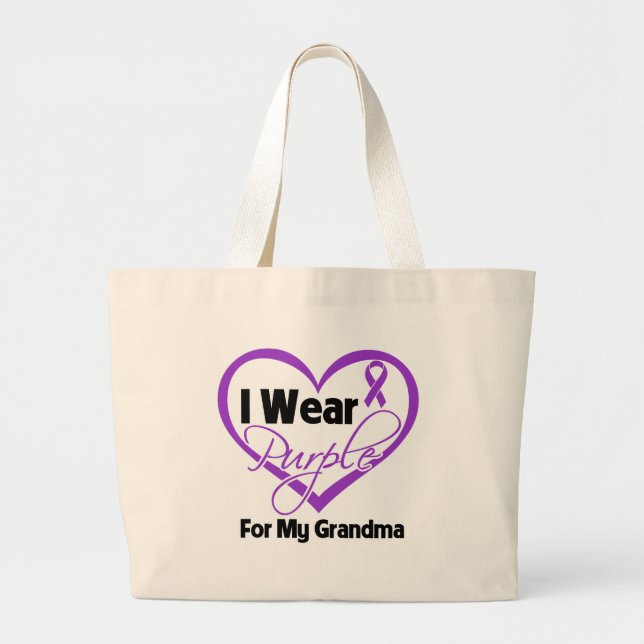 I Wear Purple Heart Ribbon - Grandma Large Tote Bag (Front)