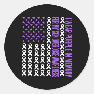 I Wear Purple In Memory For My Son Overdose Awaren Classic Round Sticker