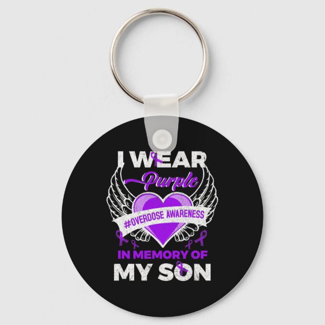 I Wear Purple In Memory For My Son Overdose Awaren Key Ring (Front)