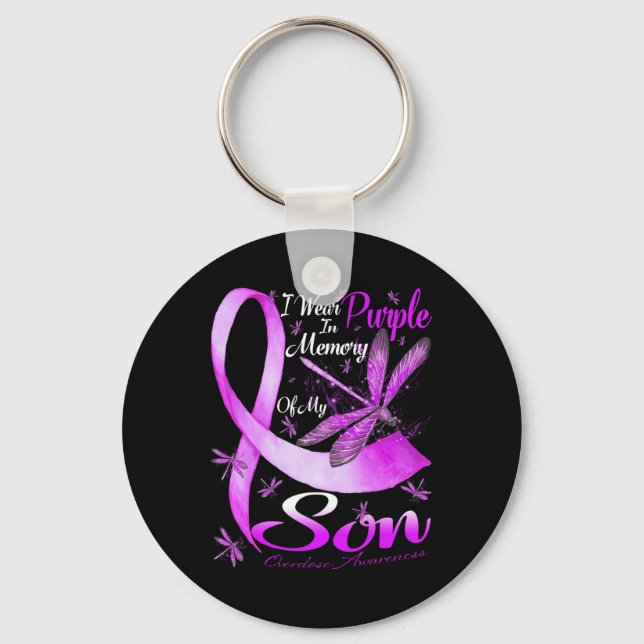 I Wear Purple In Memory For My Son Overdose Awaren Key Ring (Front)