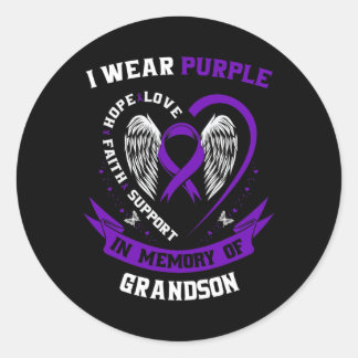 I Wear Purple In Memory of Grandson Epilepsy Aware Classic Round Sticker