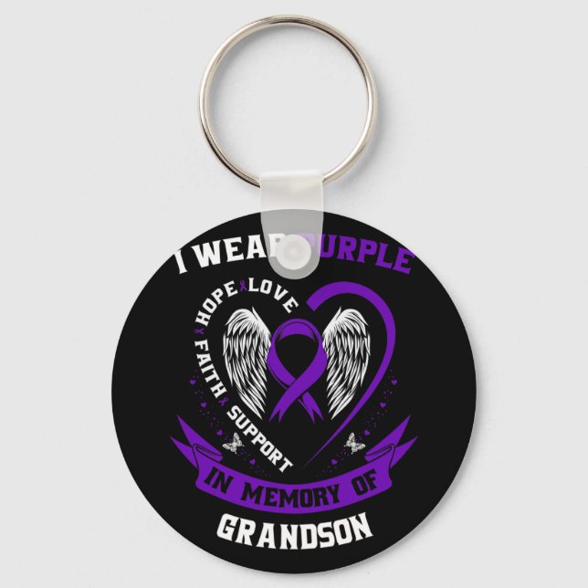 I Wear Purple In Memory of Grandson Epilepsy Aware Key Ring (Front)