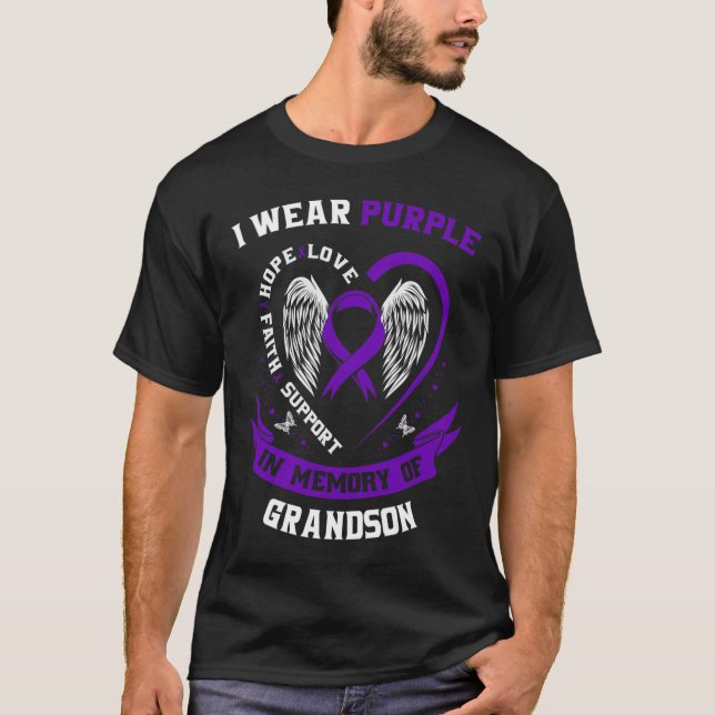 I Wear Purple In Memory of Grandson Epilepsy Aware T-Shirt (Front)