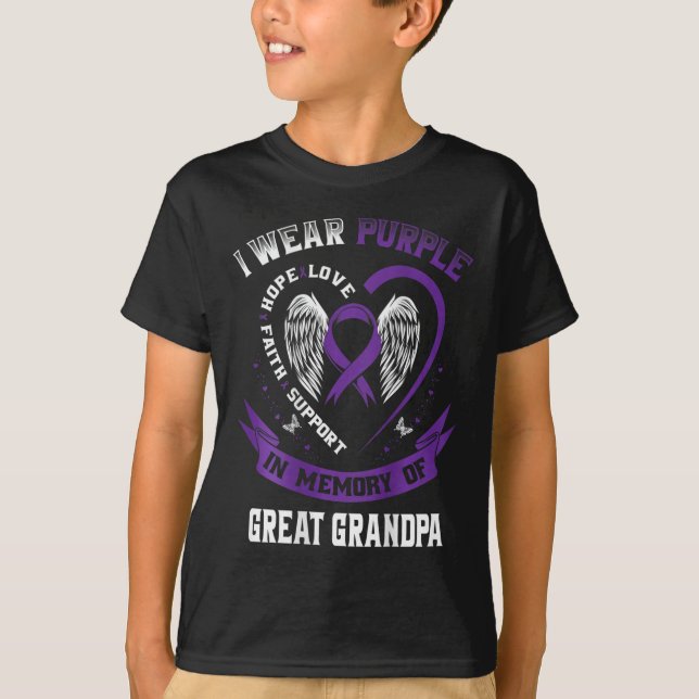 I Wear Purple In Memory Of Great Grandpa Pancreati T-Shirt (Front)