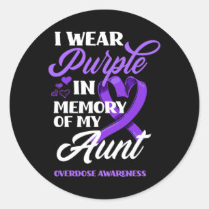 I Wear Purple In Memory Of My Aunt Overdose Awaren Classic Round Sticker