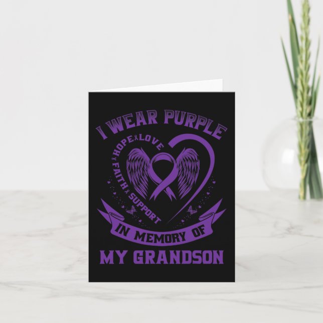 I Wear Purple In Memory Of My Grandson Epilepsy Aw Card (Front)