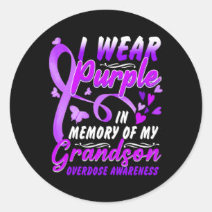 I Wear Purple In Memory Of My Grandson Overdose Aw Classic Round Sticker