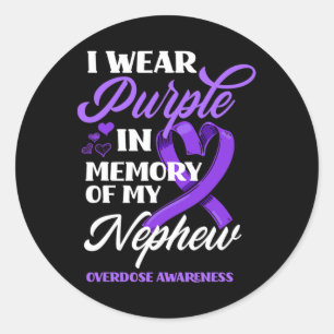 I Wear Purple In Memory Of My Nephew Overdose Awar Classic Round Sticker