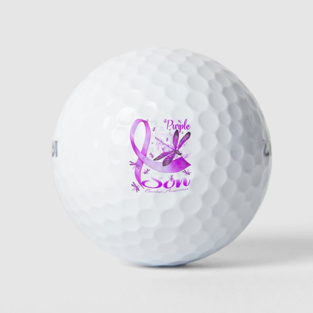I Wear Purple In Memory Of My Son Dragonfly Golf Balls (Front)