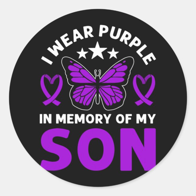 I Wear Purple In Memory Of My Son. Overdose Awaren Classic Round Sticker (Front)