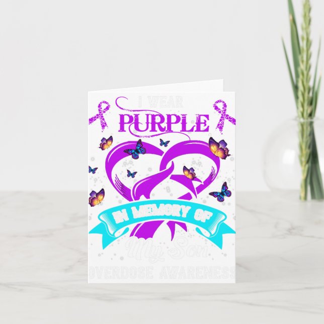 I Wear Purple In Memory Of My Son Overdose Awarene Card (Front)