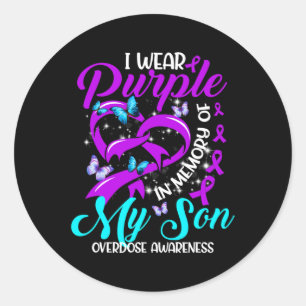 I Wear Purple In Memory Of My Son Overdose Awarene Classic Round Sticker