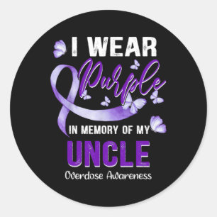 I Wear Purple In Memory Of My Uncle Overdose Aware Classic Round Sticker