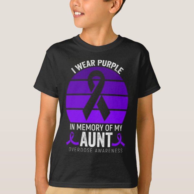 I Wear Purple Overdose Awareness Purple Ribbon Aun T-Shirt (Front)