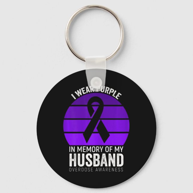 I Wear Purple Overdose Awareness Purple Ribbon Hus Key Ring (Front)