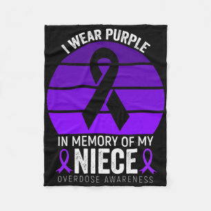 I Wear Purple Overdose Awareness Purple Ribbon Nie Fleece Blanket