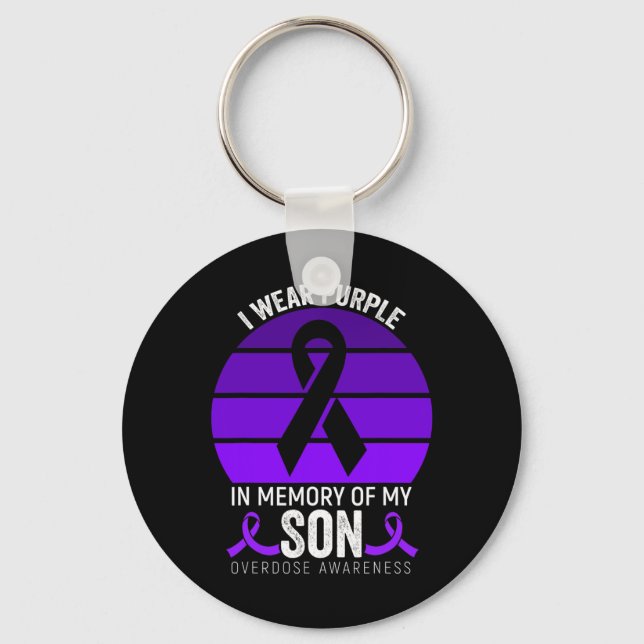 I Wear Purple Overdose Awareness Purple Ribbon Son Key Ring (Front)