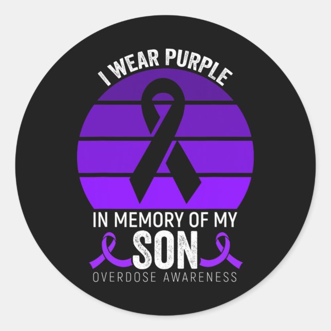 I Wear Purple Overdose Awareness Purple Ribbon Unc Classic Round Sticker (Front)