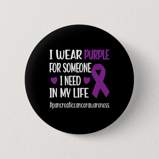 I Wear Purple Ribbon Pancreatic Cancer Warrior Fig 6 Cm Round Badge (Front)