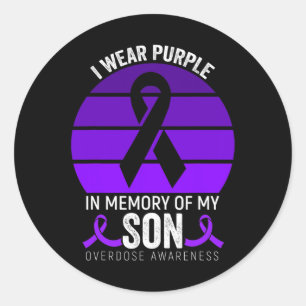 I Wear Purple Ribbon Suppor End Overdose Awarenes Classic Round Sticker