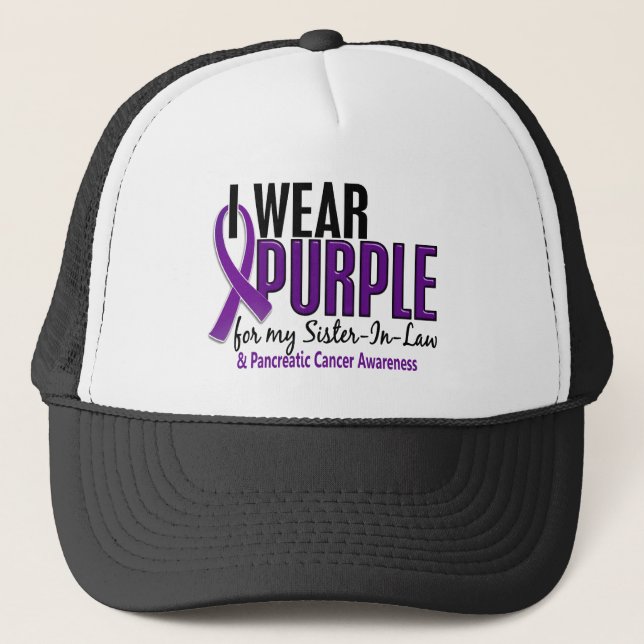 I Wear Purple Sister-In-Law 10 Pancreatic Cancer Trucker Hat (Front)