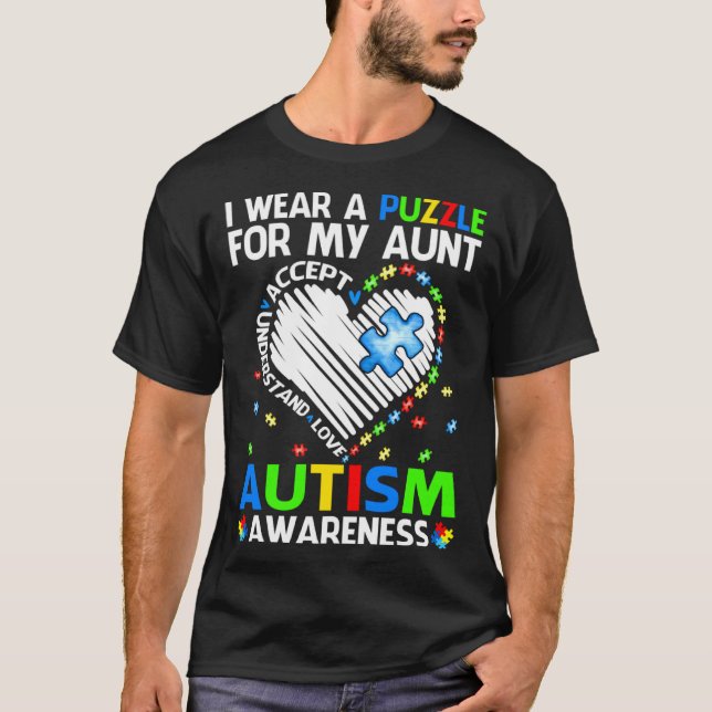 I Wear Puzzle For My Aunt Autism Awareness T-Shirt (Front)
