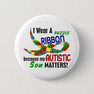 I Wear Puzzle Ribbon For My Son 33 AUTISM T-Shirts 6 Cm Round Badge