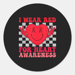 I Wear Red For Heart Disease Awareness Chd Survivo Classic Round Sticker