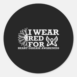 I Wear Red For Heart Disease Awareness Classic Round Sticker