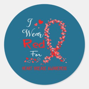 I Wear Red For Heart Disease Awareness  Classic Round Sticker