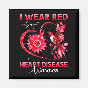 I Wear Red For Heart Disease Awareness Hummingbird Magnet