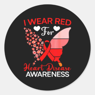I Wear Red For Heart Disease Awareness Red Ribbon  Classic Round Sticker