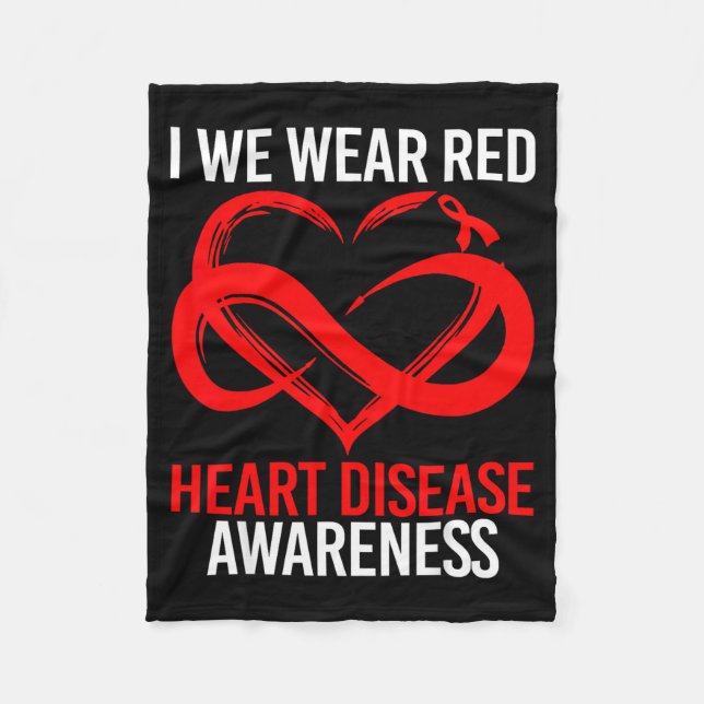 I Wear Red For Heart Disease Awareness Red Ribbon  Fleece Blanket (Front)