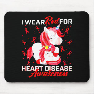 I Wear Red For Heart Disease Awareness Red Ribbon Mouse Mat