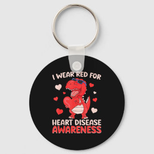 I Wear Red For Heart Disease Awareness T Rex Dinos Key Ring