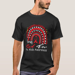 I wear Red For HIV AIDS Awareness Rainbow Leopard T-Shirt