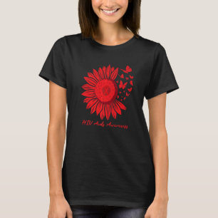 I wear Red For HIV AIDS Awareness Sunflower Leopar T-Shirt