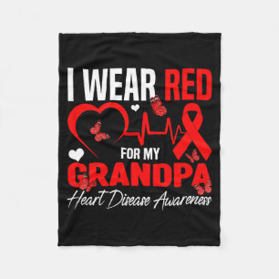 I Wear Red For My Grandpa Heart Disease Awareness Fleece Blanket