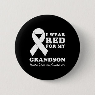 I Wear Red For My Grandson Heart Disease Awareness 6 Cm Round Badge