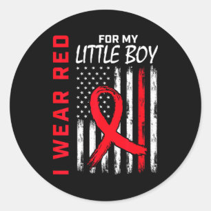 I Wear Red For My Little Boy Heart Disease Awarene Classic Round Sticker