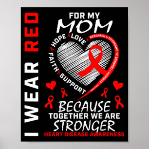 I Wear Red For My Mom Heart Disease Awareness Mont Poster