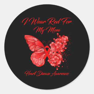I Wear Red For My Mum Heart Disease Awareness Classic Round Sticker